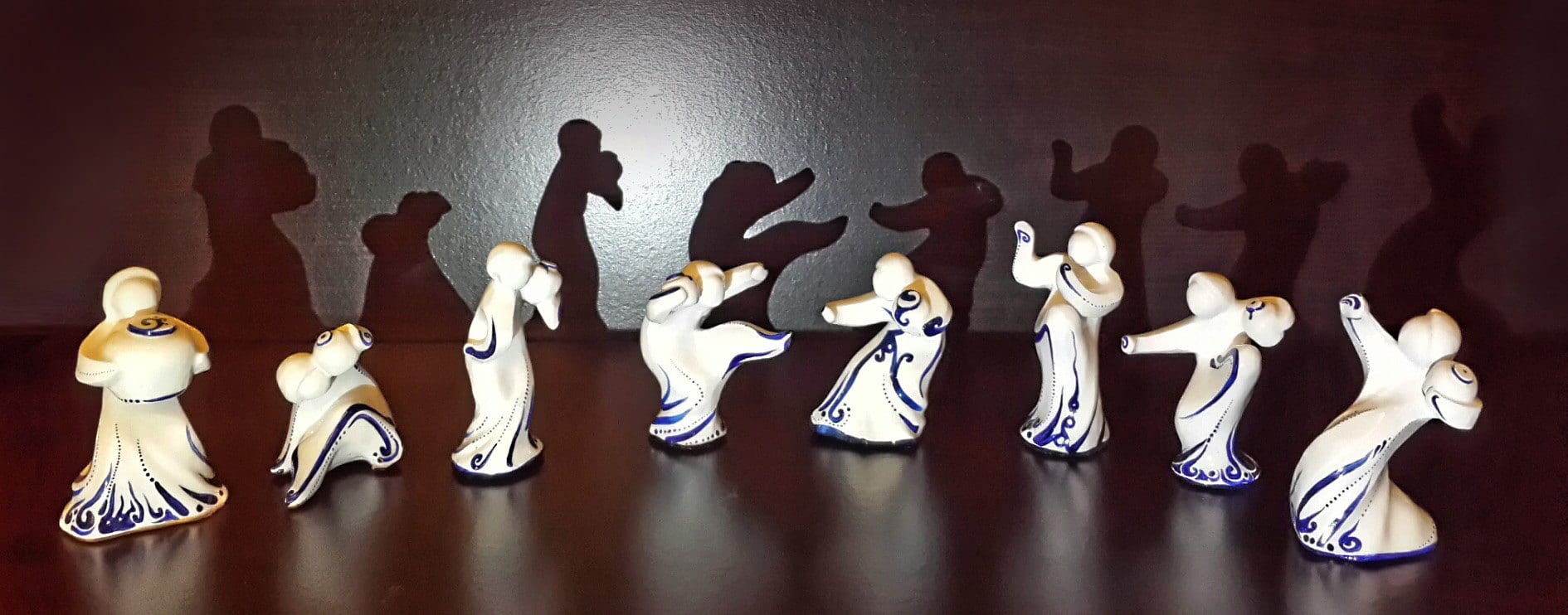 Eight Drunken Immortals — blue-and-white ceramic figures