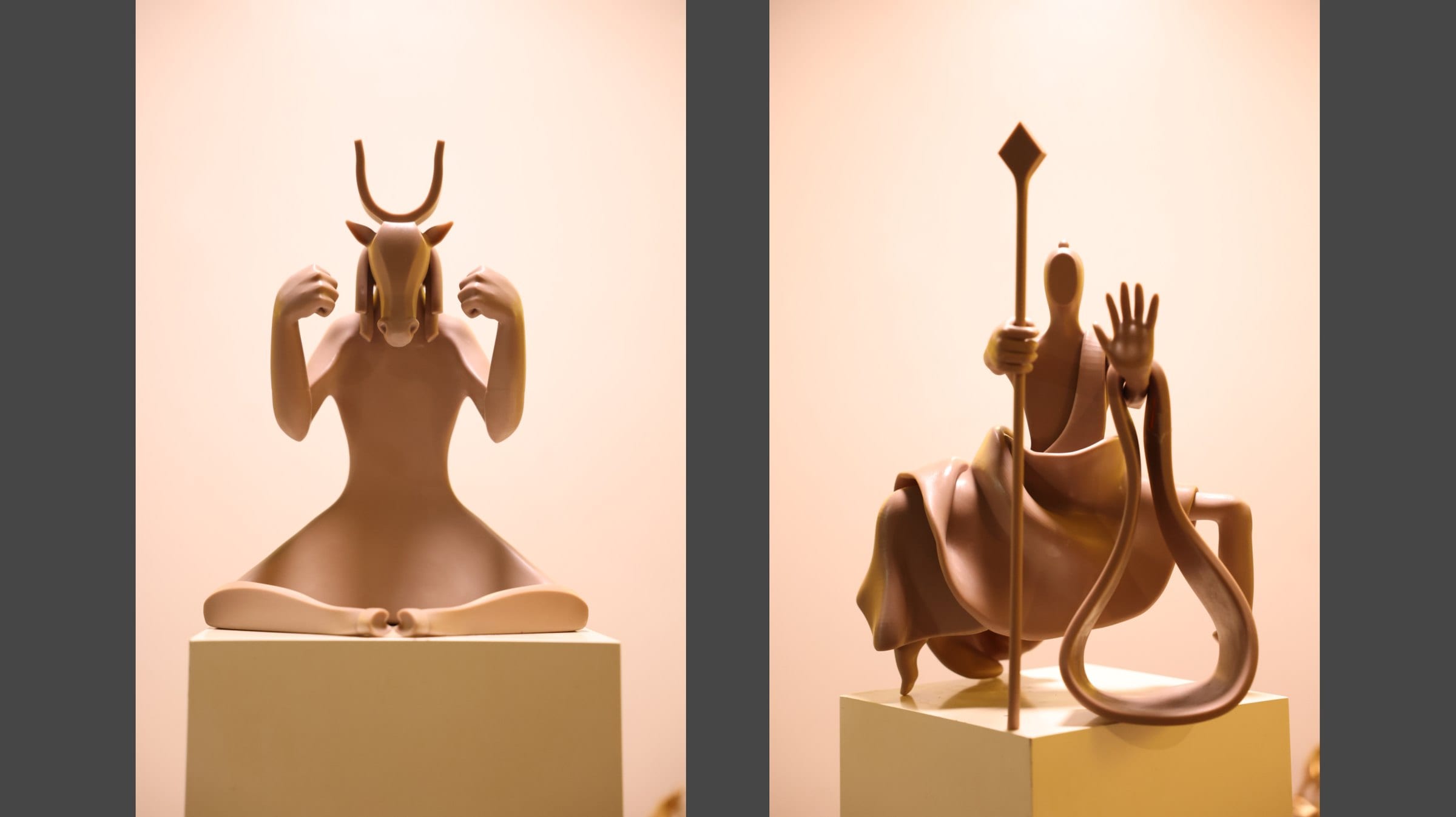 Seated Ancestors — rendering in warm light
