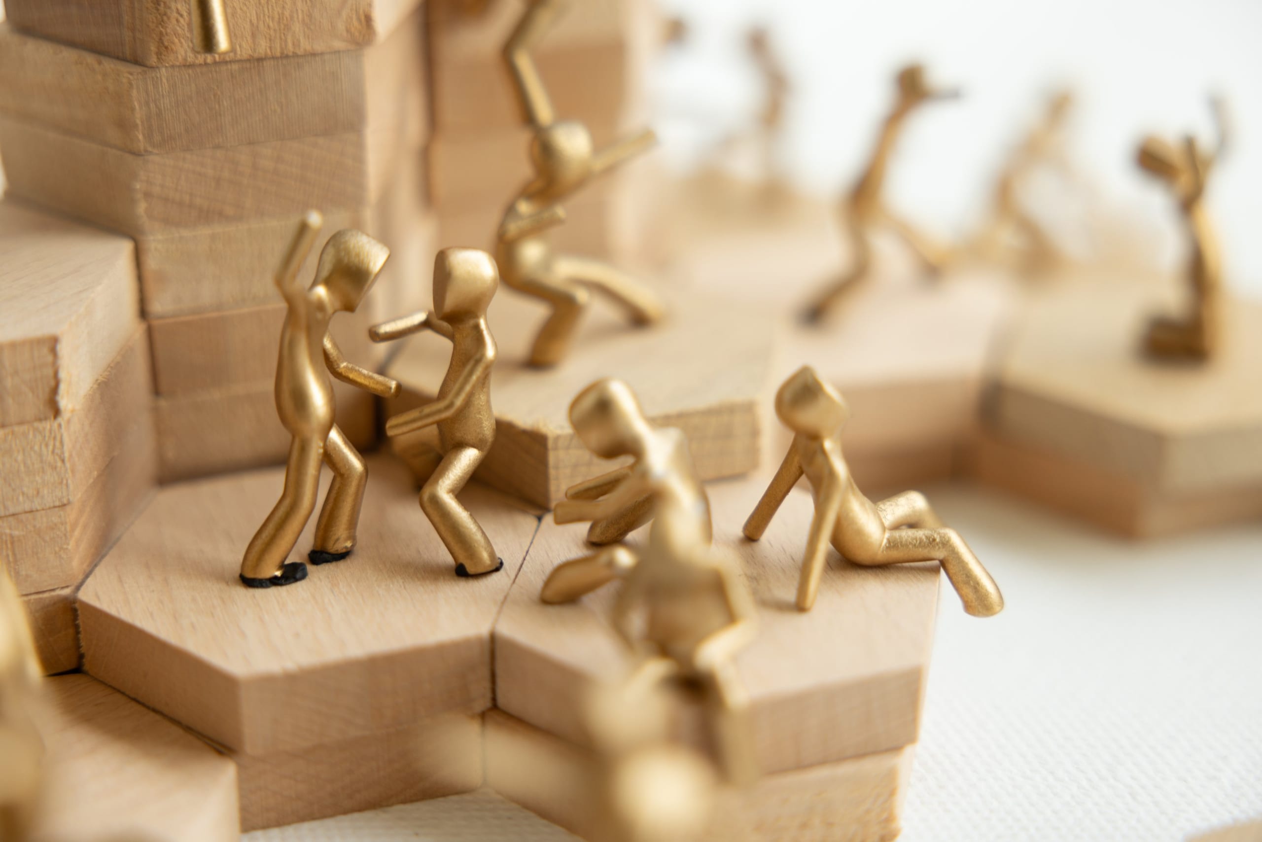 Figure studies on hexagonal wood bases — macro