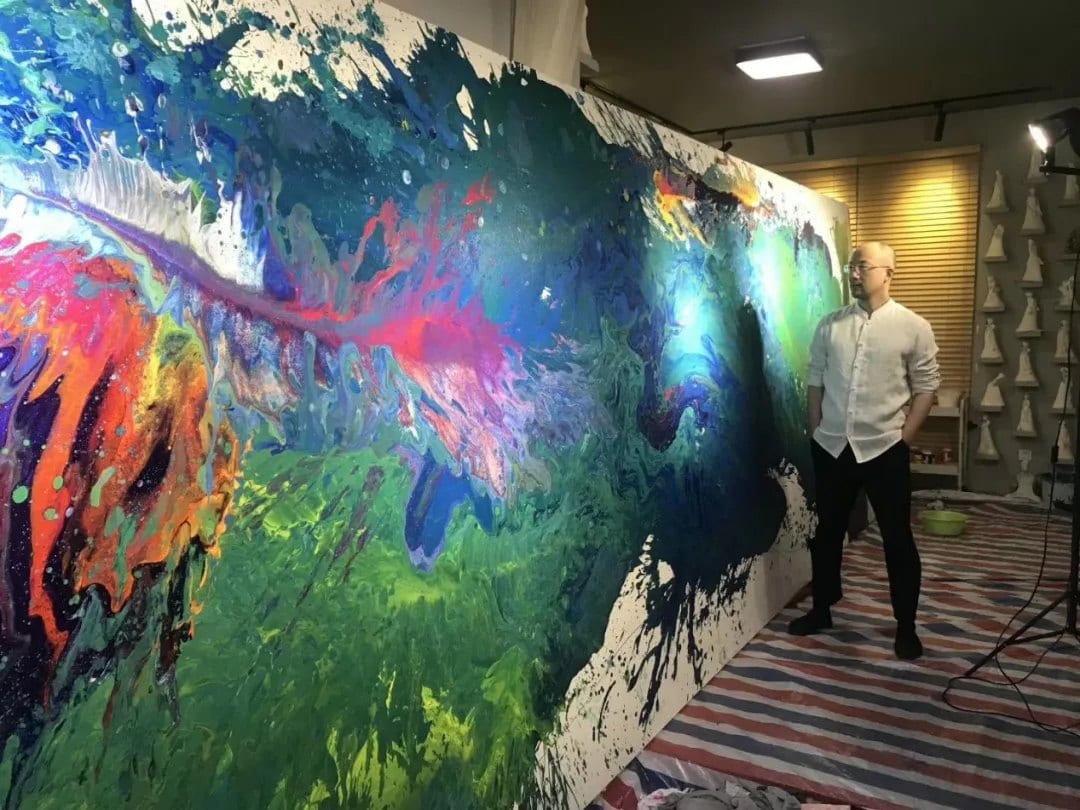 Painting the eight-metre Shanhai Map in the studio