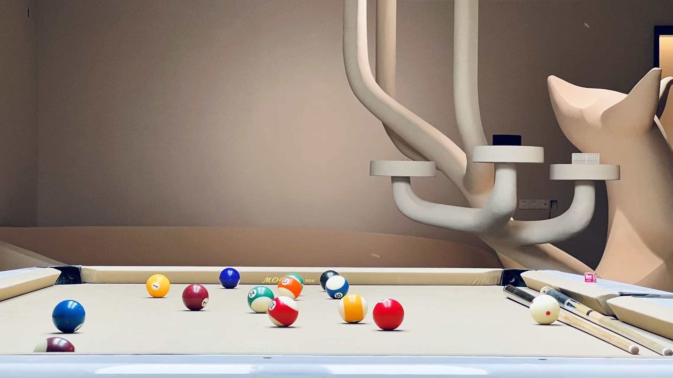 Spatial study — sculptural forms over a billiard room